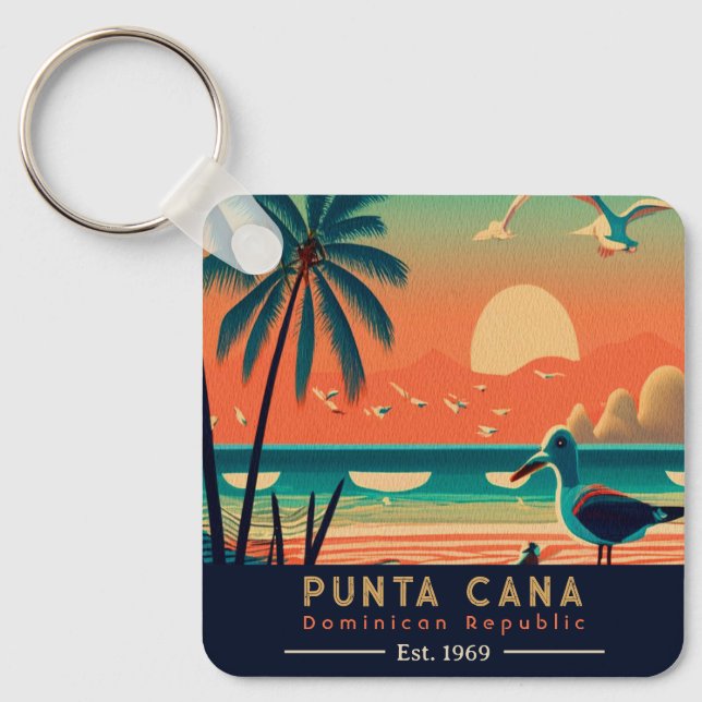 Punta Cana DR Retro Sunset Souvenirs 1960-talet Nyckelring (Framsida)