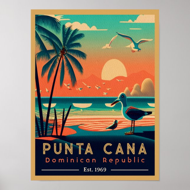 Punta Cana DR Retro Sunset Souvenirs 1960-talet Poster (Framsidan)