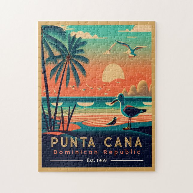 Punta Cana DR Retro Sunset Souvenirs 1960-talet Pussel (Vertikal)