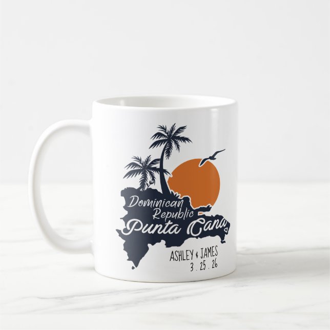 Punta Cana Navy Retro Sunset Personligt bröllp Kaffemugg (Vänster)