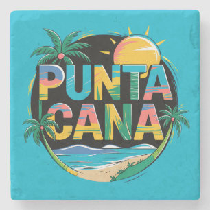 Punta Cana Solnedgång Färgrik Resa Konst Emblem Stenunderlägg