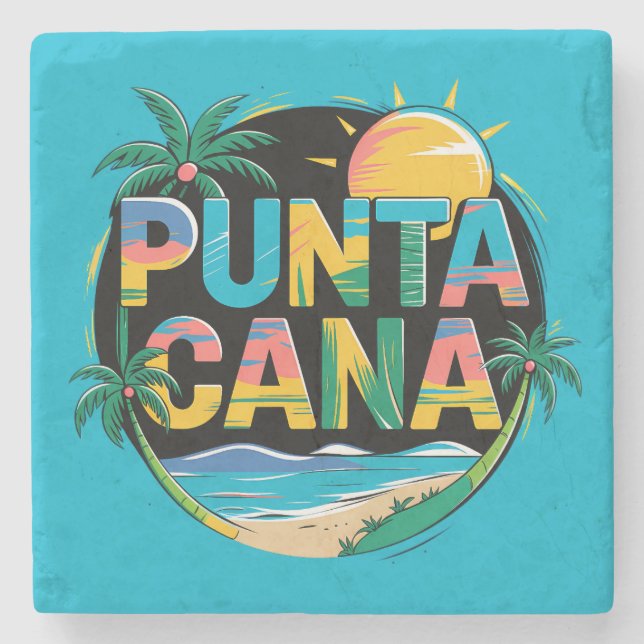 Punta Cana Solnedgång Färgrik Resa Konst Emblem Stenunderlägg (Framsidan)