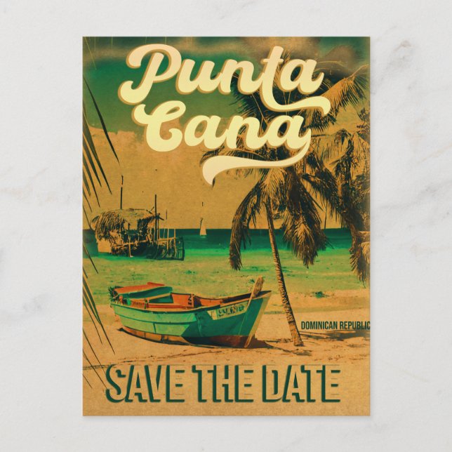 Punta Cana Tropical Bröllop spara datum Postcar Vykort (Framsida)