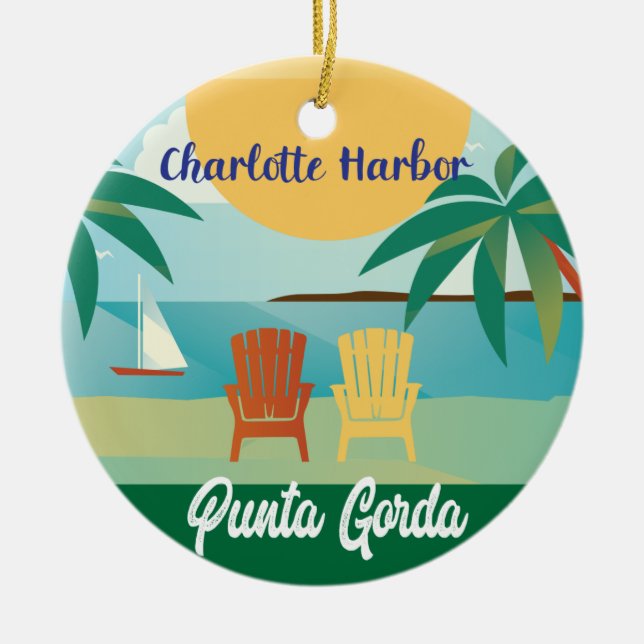 Punta Gorda, Charlotte Harbour Florida Illustratio Julgransprydnad Keramik (Framsidan)