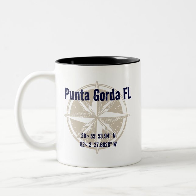Punta Gorda, Florida Nautical Latitud Longitud Två-Tonad Mugg (Vänster)