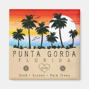 Punta Gorda Florida Retro Sunset Handflatan träd 1 Magnet