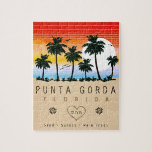 Punta Gorda Florida Retro Sunset Handflatan träd 1 Pussel