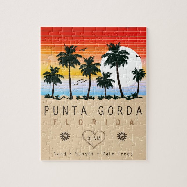 Punta Gorda Florida Retro Sunset Handflatan träd 1 Pussel (Vertikal)