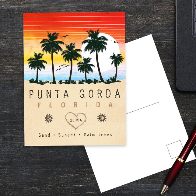 Punta Gorda Florida Retro Sunset Handflatan träd 1 Vykort (Skapare uppladdad)