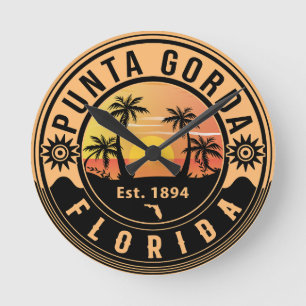 Punta Gorda Florida Retro Sunset Souvenirs 60 Rund Klocka