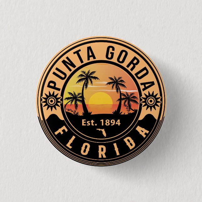 Punta Gorda Florida Retro Sunset Souvenirs Knapp (Framsida)