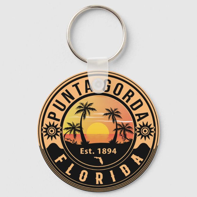Punta Gorda Florida Retro Sunset Souvenirs Nyckelring (Framsida)
