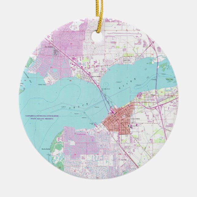 Punta Gorda & portCharlotte Florida karta (1957) Julgransprydnad Keramik (Framsidan)