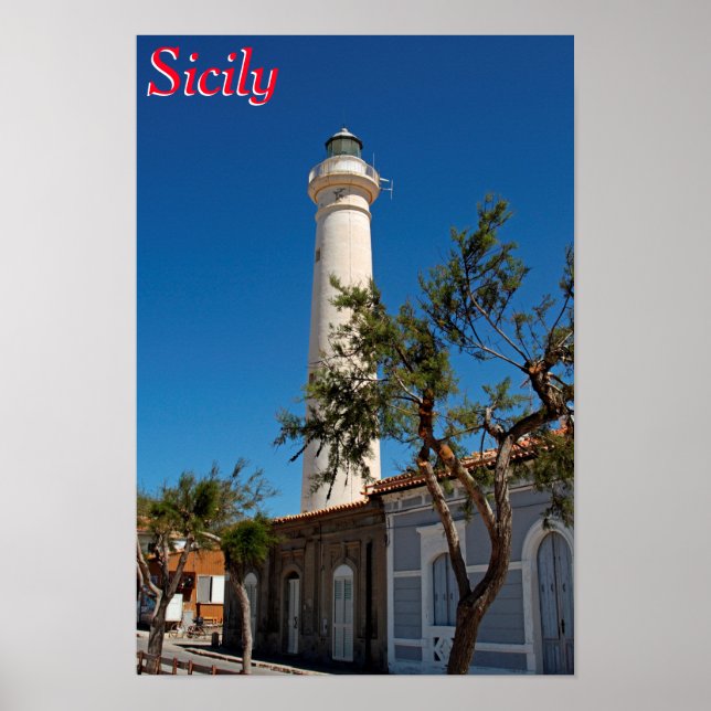 Punta Secca fyr, Sicilien, Italien Poster (Framsidan)