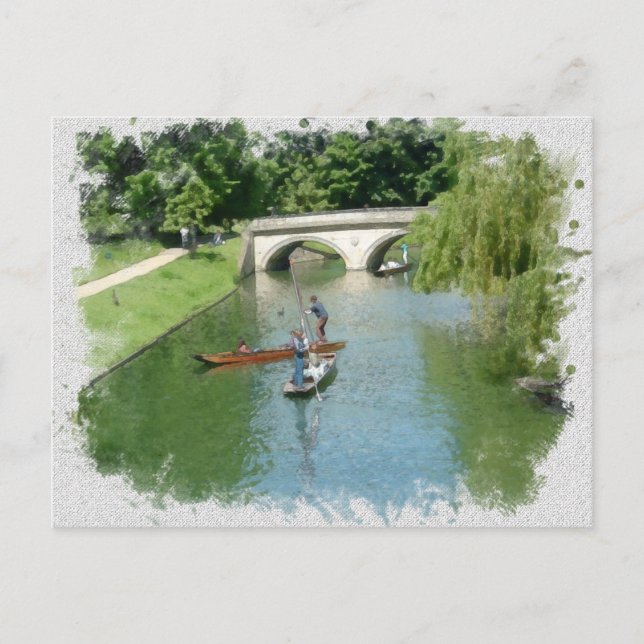 Punting Cambridge River Camb England, vattenfärg Vykort (Framsida)