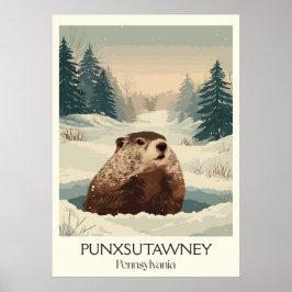 Punxsutawney PA Vintage Groundhog Winter Art Poster