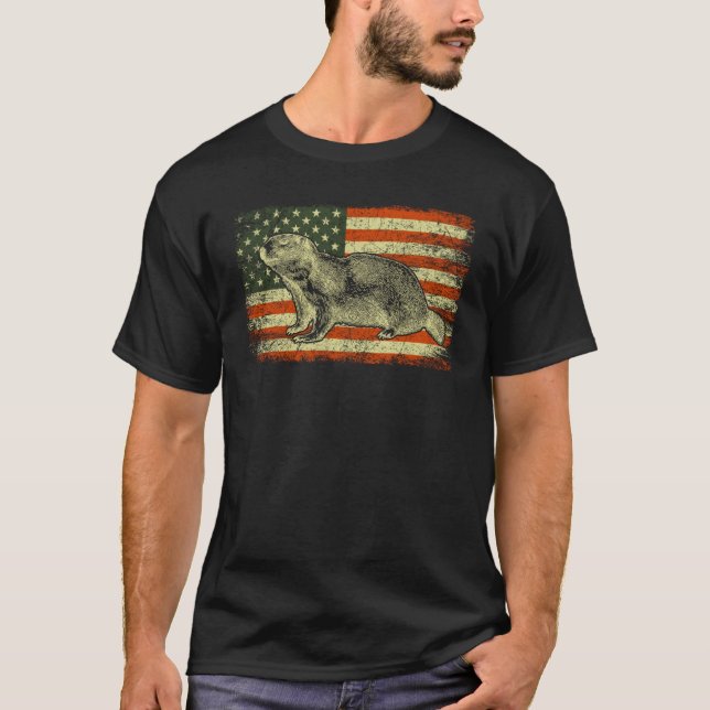 Punxsy Phil American Flagga Groundhog Day T Shirt (Framsida)