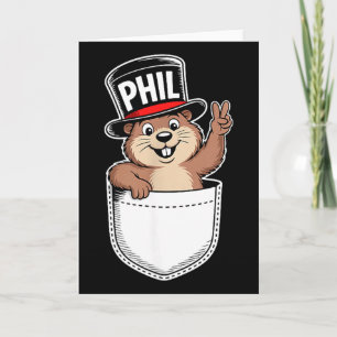 Punxy Phils Cute Groundhog Day Pocket Design Febru Kort