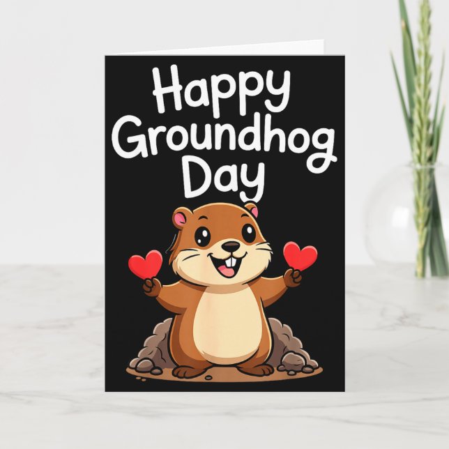 Punxy Phils Groundhog Day Söt Hjärt Design Februa Kort (Framsida)