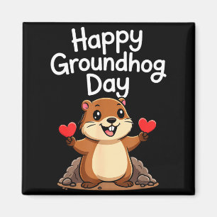 Punxy Phils Groundhog Day Söt Hjärt Design Februa Magnet