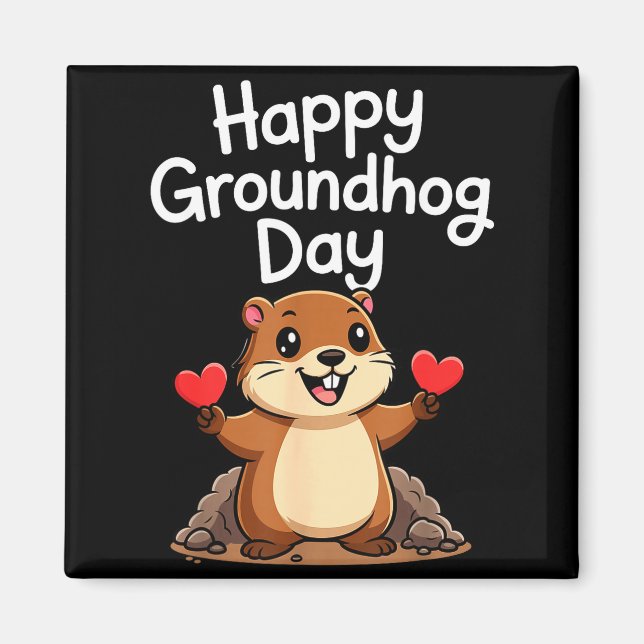 Punxy Phils Groundhog Day Söt Hjärt Design Februa Magnet (Framsidan)