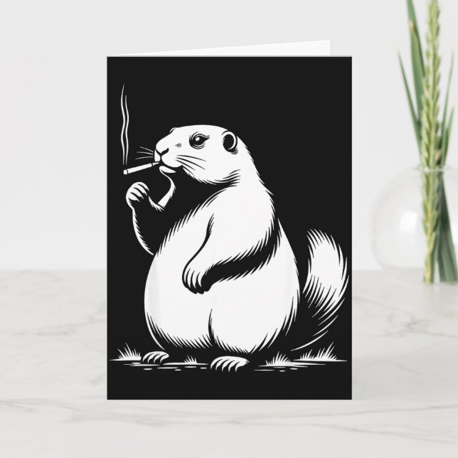 Punxy Phils Smoking Meme Groundhog Day Costume Gen Kort (Framsida)