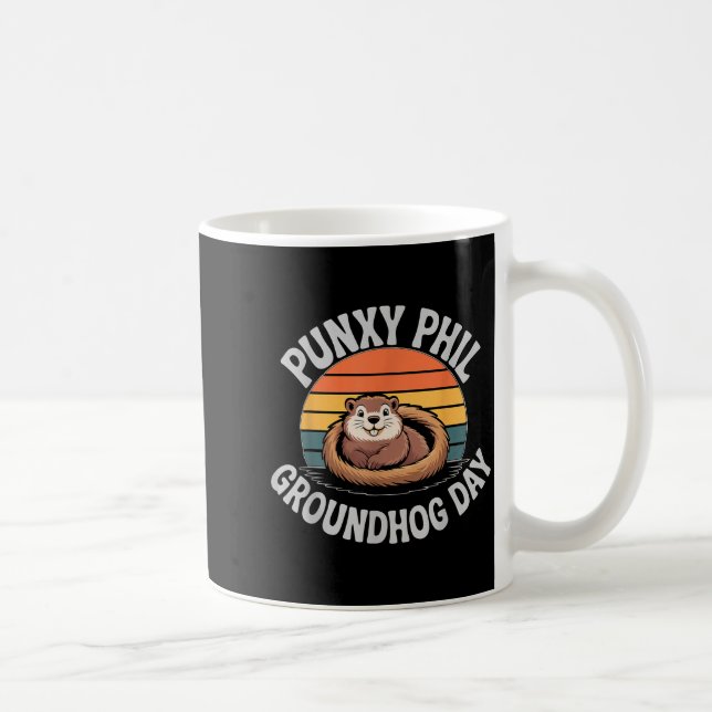 Punxy Phils söta Groundhog Day 2 februari skugga Kaffemugg (Höger)