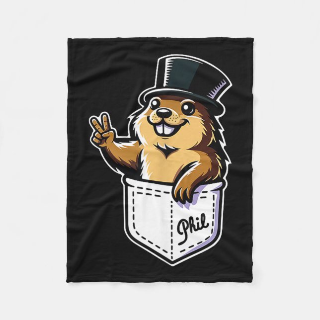 Punxy Phils söta Groundhog Day-fickdesign Februari Fleecefilt (Framsidan)