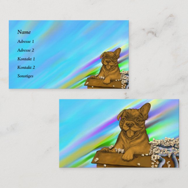 Pupp i en låda visitkort (Fram/baksida)