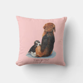 Puppbeagle-kuddling mamma hund kudde