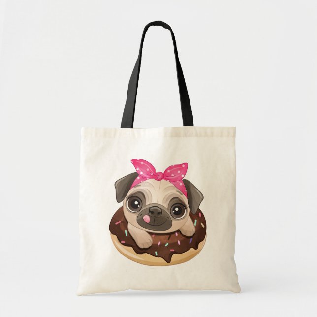 Puppen Hund Donut Älskare Cute Pug Tygkasse (Framsidan)