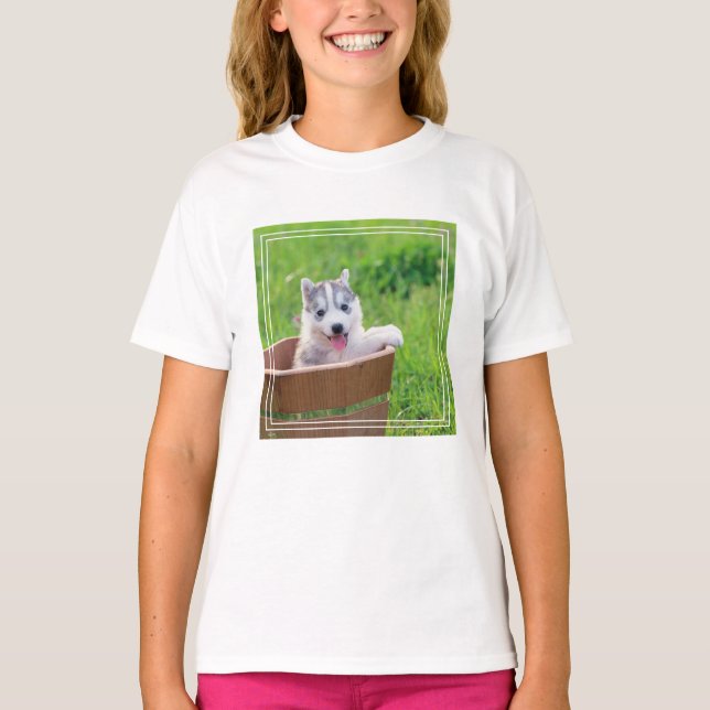 Puppen i Siberian husky i en pott T Shirt (Framsida)