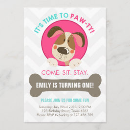 Puppens hund rosa turkoise chevron inbjudningar