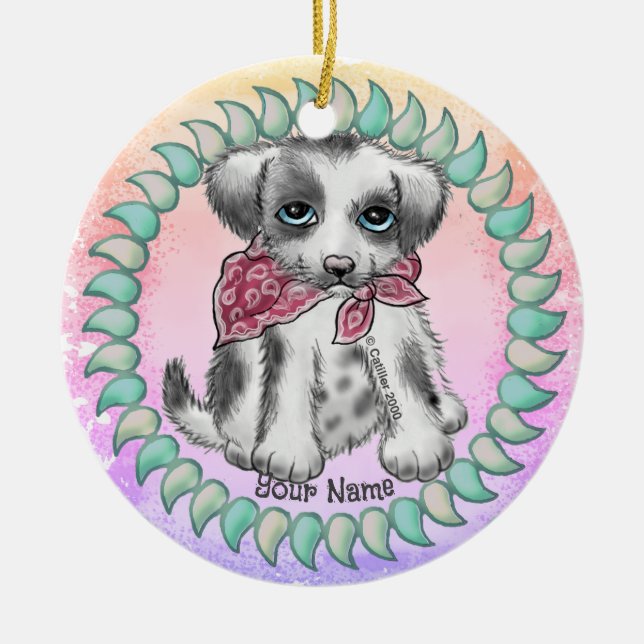 Pupper Hund  Julgransprydnad Keramik (Framsidan)