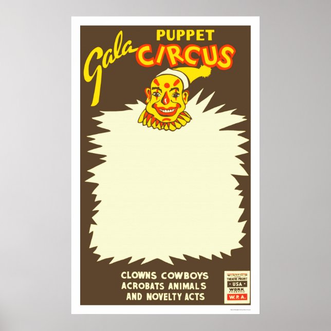 Puppet Cowboy Circus 1938 WPA Poster (Framsidan)