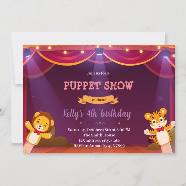 Puppet-show-födelsedagsinbjudan Inbjudningar (Framsida)