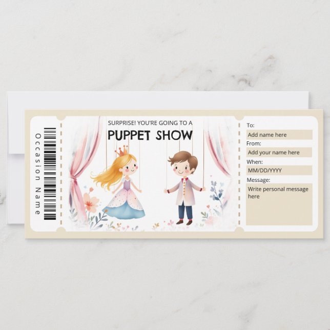 Puppet Show Gift Certificate Inbjudningar (Framsida)