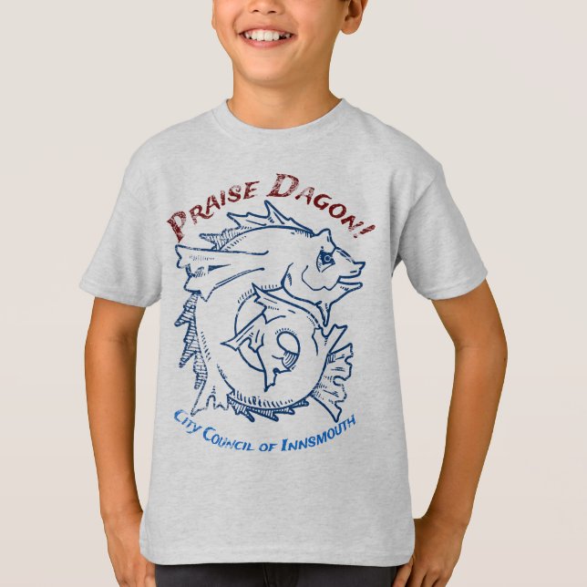 Puppfostra Dagon Innsmouth Lovecraft Fish Horror T Shirt (Framsida)