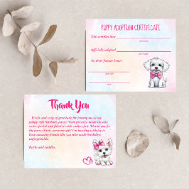 Puppiadoptionsintyg för söta vita valpar av rosa