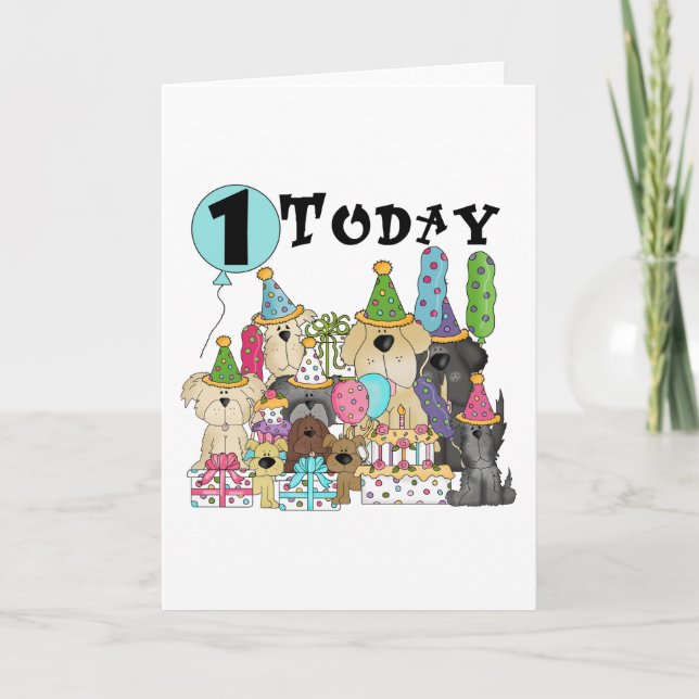 Puppies 1:a födelsedag Bash Tshirts och Gifts Kort (Framsida)
