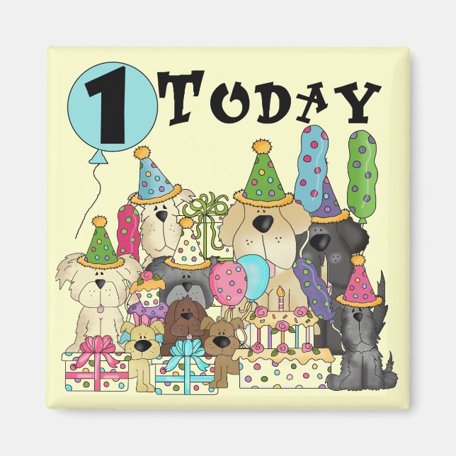 Puppies 1:a födelsedag Bash Tshirts och Gifts Magnet (Framsidan)