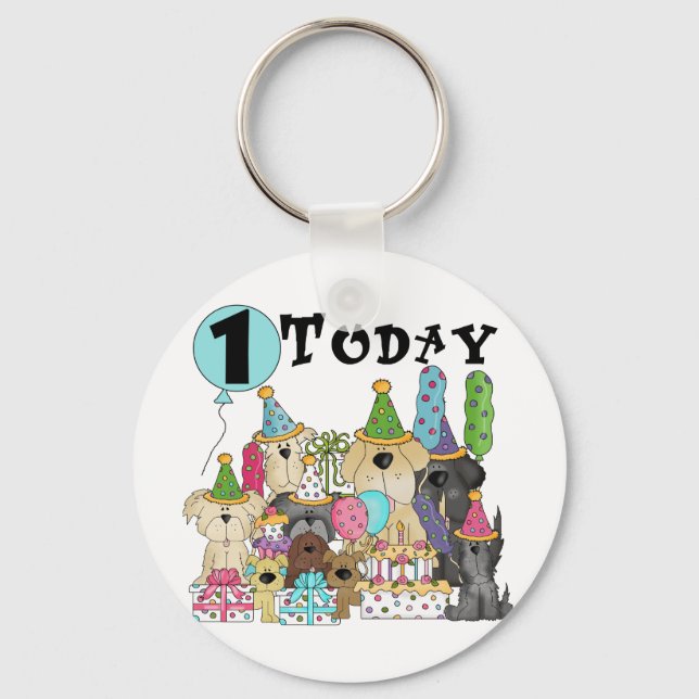 Puppies 1:a födelsedag Bash Tshirts och Gifts Nyckelring (Framsida)
