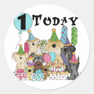 Puppies 1:a födelsedag Bash Tshirts och Gifts Runt Klistermärke