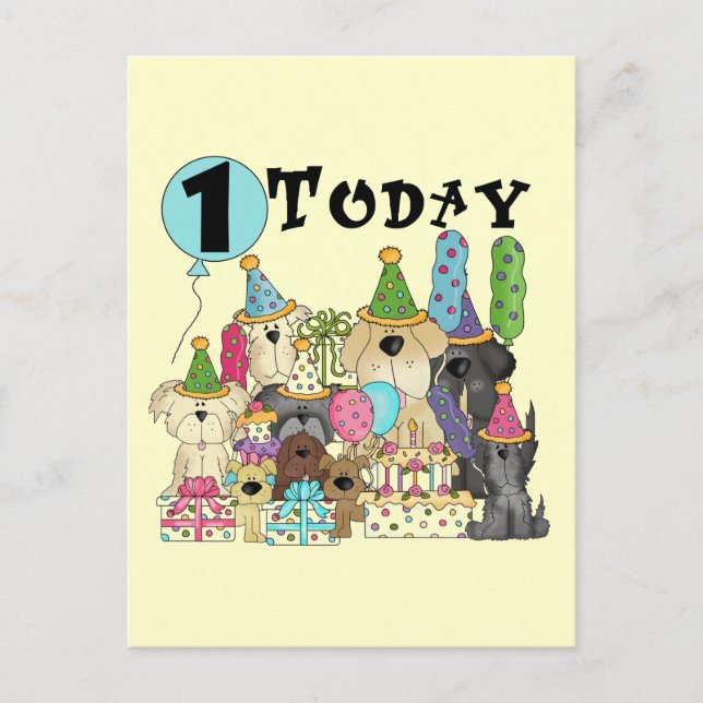 Puppies 1:a födelsedag Bash Tshirts och Gifts Vykort (Framsida)