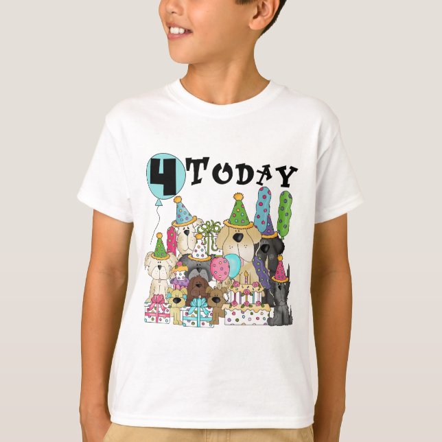 Puppies 4e födelsedagen Bash Tshirts och Gifts (Framsida)