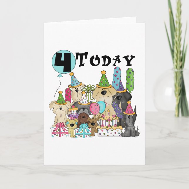 Puppies 4e födelsedagen Bash Tshirts och Gifts Kort (Framsida)