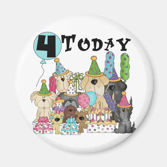 Puppies 4e födelsedagen Bash Tshirts och Gifts Magnet (Framsidan)