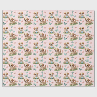 Puppies and Butterflies Pattern Baby Bib Presentpapper