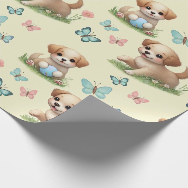 Puppies and Butterflies Pattern Baby Presentpapper (Hörn)