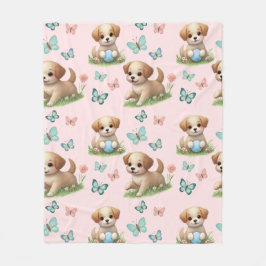 Puppies and Butterflies Pattern Blanket Fleecefilt